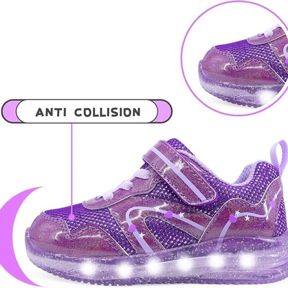 Toddler Running Sneakers LED Purple Flashing Lightweight Breathable Kids Size 8 - Picture 5 of 6